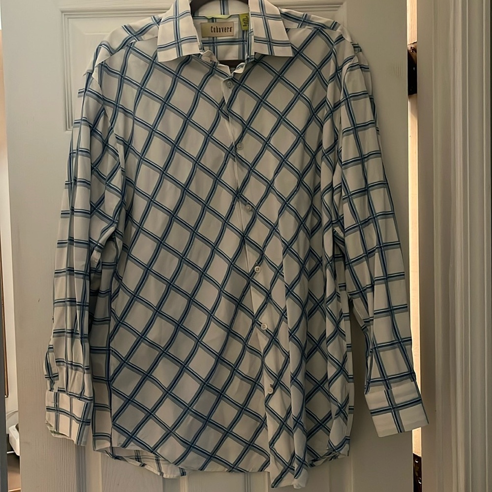Cubavera long sleeve white and blue stripe shirt, with striped cuffs -XL,